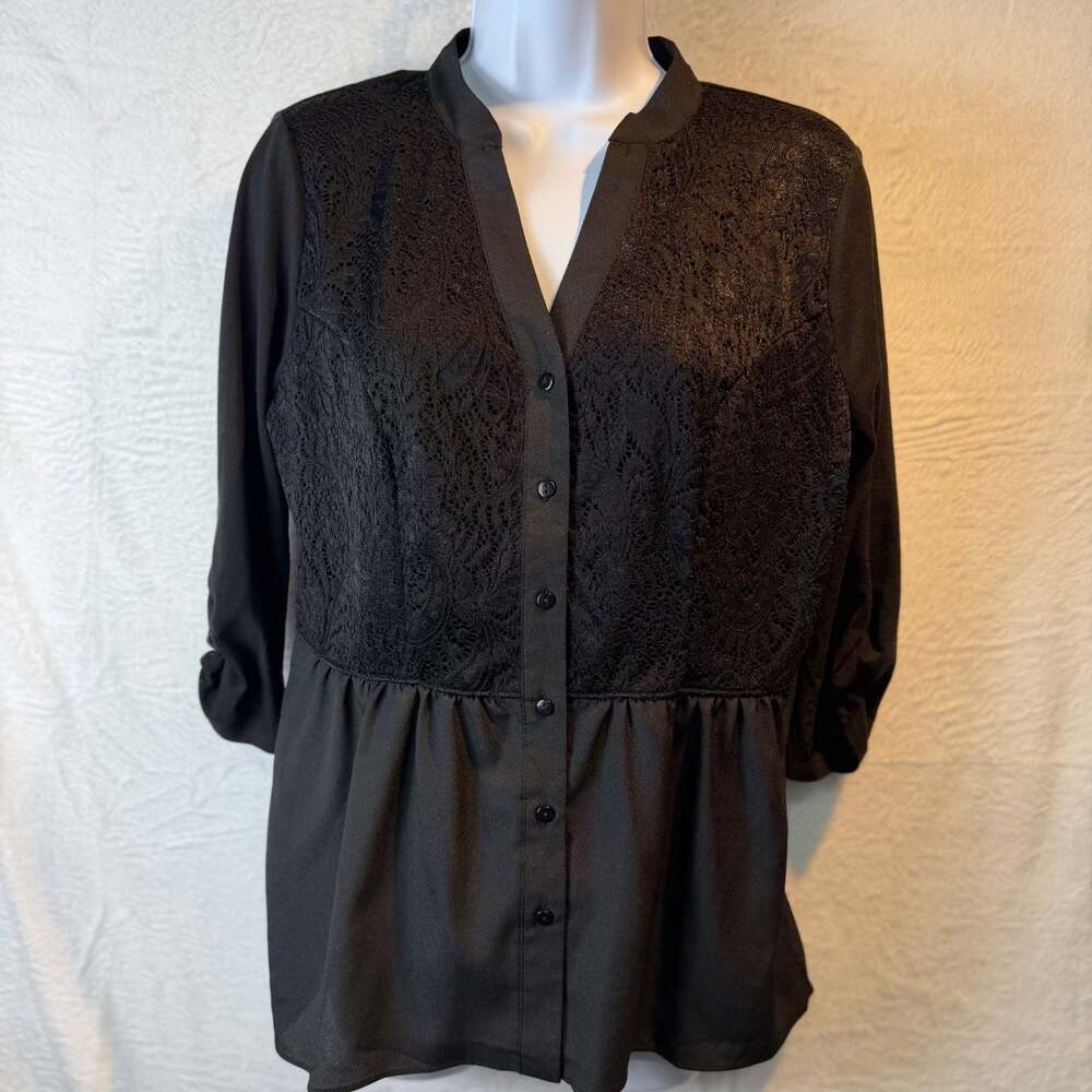 Maurices Top Blouse Size M NWT black peplum office wear dressy 3/4 sleeves